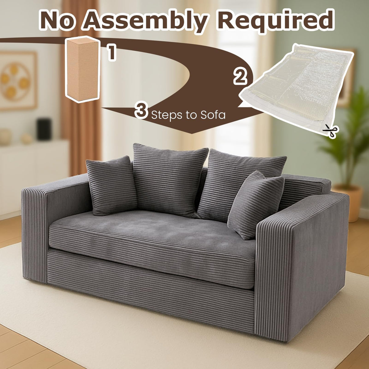 Convertible Sofa Bed, 3 in 1 Loveseat Folding Couch Bed Foldable - Boneless Couch & Floor Futon Sleeper, Corduroy Pull Out Sofa Bed with 4 Pillows for Living Room, Grey cidludto