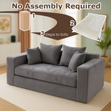 Convertible Sofa Bed, 3 in 1 Loveseat Folding Couch Bed Foldable - Boneless Couch & Floor Futon Sleeper, Corduroy Pull Out Sofa Bed with 4 Pillows for Living Room, Grey cidludto