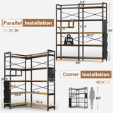 Itaar 5-Tier Convertible Corner Bookshelf with LED Light, Pegboard & Storage Bag in Rustic Brown Itaar