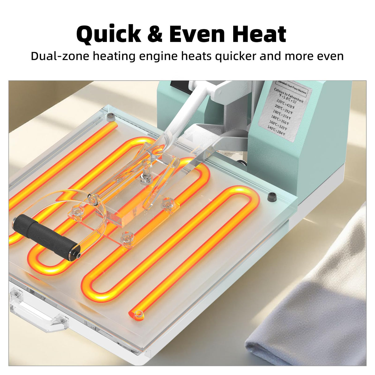 BetterSub 15‘’x15‘’ Industrial Heat Press Machine for T-Shirts, Sublimation, Transfers – Digital LCD Control, Teflon Surface, Clamshell Design, Safe & Durable (Teal) BetterSub