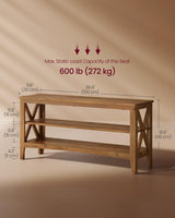 VASAGLE, Entryway Storage Bench, 2-Tier Shoe Rack, 11.8 x 39.4 x 18.9 Inches, Holds up to 600 lb, Farmhouse Style, for Living Room, Bedroom, Honey Brown ULSB153K41 VASAGLE