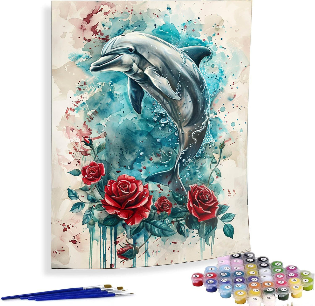 Diymood Paint by Numbers for Adults Dolphin, DIY Oil Painting Rose Acrylic Paint by Number Kits for Kids Adults Beginner for Home Wall Decor 16x20 inch Diymood