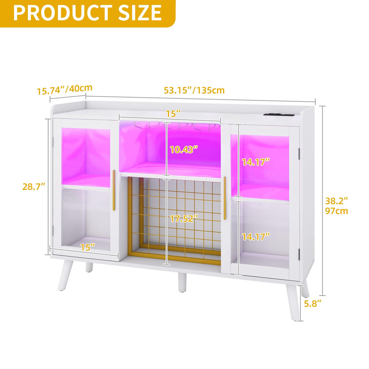 DWVO Wine Bar Cabinet with Led Lights & Power Outlets, 53" Coffee Bar Cabinet for Liquor and Glasses, Modern Buffet Sideboard with Storage Cabinet for Kitchen, Dining & Living Room, White DWVO