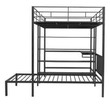 Merax Full Over Twin Metal Bunk Bed, L Shaped Loft Bed Frame with Built-in Desk, Shelves, and Ladder, Black Merax