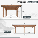 YOPTO 12x16 FT Outdoor Gazebo,Wooden Grape Pergola with Waterproof and Climbing Plant Support,Garden,Terrace,Backyard,Deck, Wind Protection Rating:Level 6,Brown YOPTO