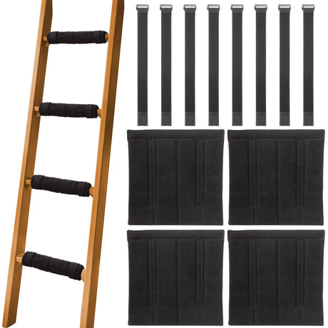 SANJHFF 4 Pcs Bunk Bed Ladder Pads,with 8 Adjustable Hook & Loop Straps,Bunk Bed Ladder Cover,Ladder Step Pads Loft Bed, Suitable for Safe and Comfortable Climbing,10x10 Inch (Ladder Not Included) SANJHFF
