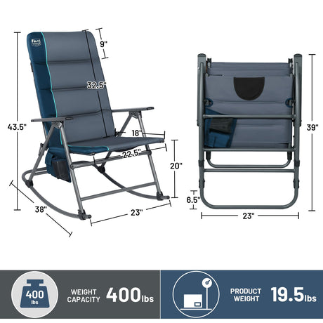 TIMBER RIDGE Oversized Folding Rocking Camping Chair, Padded Outdoor Rocker with High Back, Portable Outdoor Chair for Patio, Garden, Lawn, Supports up to 400 lbs, Blue TIMBER RIDGE