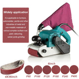 Aluminum Oxide Sanding Belts Includes 4 x 36 Inch Sanding Belts (80/120/150/240/400 Grits) and 6 Inch Self Stick No Hole Aluminum Oxide Sanding Disc (22) Blulu