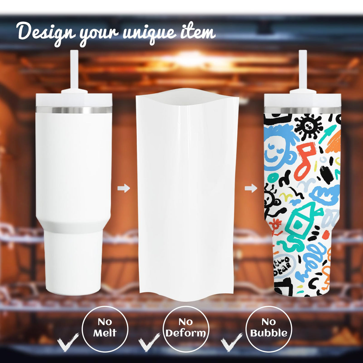 Daily Treasures 50pcs Sublimation Shrink Wrap Sleeve Set (with 10pcs Cute Straw Cover Caps),5×10"Heat Shrink Wrap,White Bag Heat Shrink Film,Sublimation Wraps For 20oz Tumblers Mugs Cups Jars Cosmetic Daily Treasures