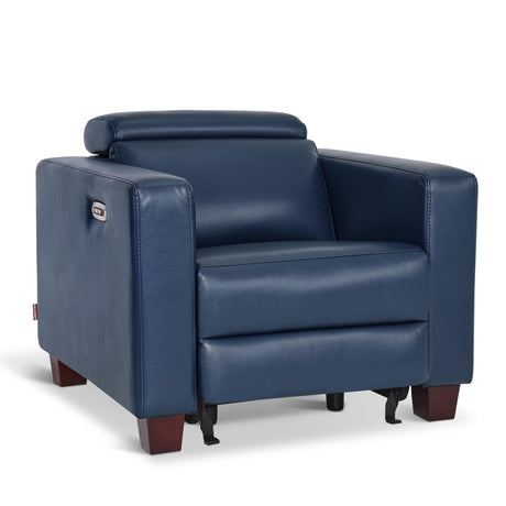 MCombo Zero Wall Recliner Chair, Wall Hugger Power Loveseat Recliner with Adjustable Headrest, High Wood Leg, USB & Type C Dual Charge Ports, for Living Room, Small Spaces, HL128 (Faux Leather, Blue) MCombo