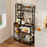 Artswish 72" Bakers Rack with Power Outlet, 8-Tier Freestanding Baker Racks Microwave Stand with Drawer, Coffee Bar Station with Basket and 10 S Hooks, Kitchen Appliance Shelves Rack, Rustic Brown Artswish
