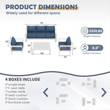 Amopatio Aluminum Patio Furniture Set, 6 Pieces Metal Outdoor Patio Furniture Sets, Outdoor Sectional Modern Sofa Couch with Coffee Table for Pool, Garden, White&Blue (Included Waterproof Covers) Amopatio