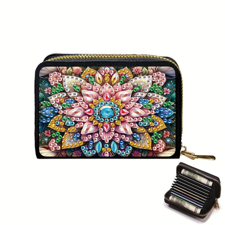 DIY Diamond Painting Kit Card Bag Flower Pattern Compact Portable Card Holder Multi Card Position Mini Wallet Bank Card Coin Storage Bag Personalised Creative Handmade Gift Tontut