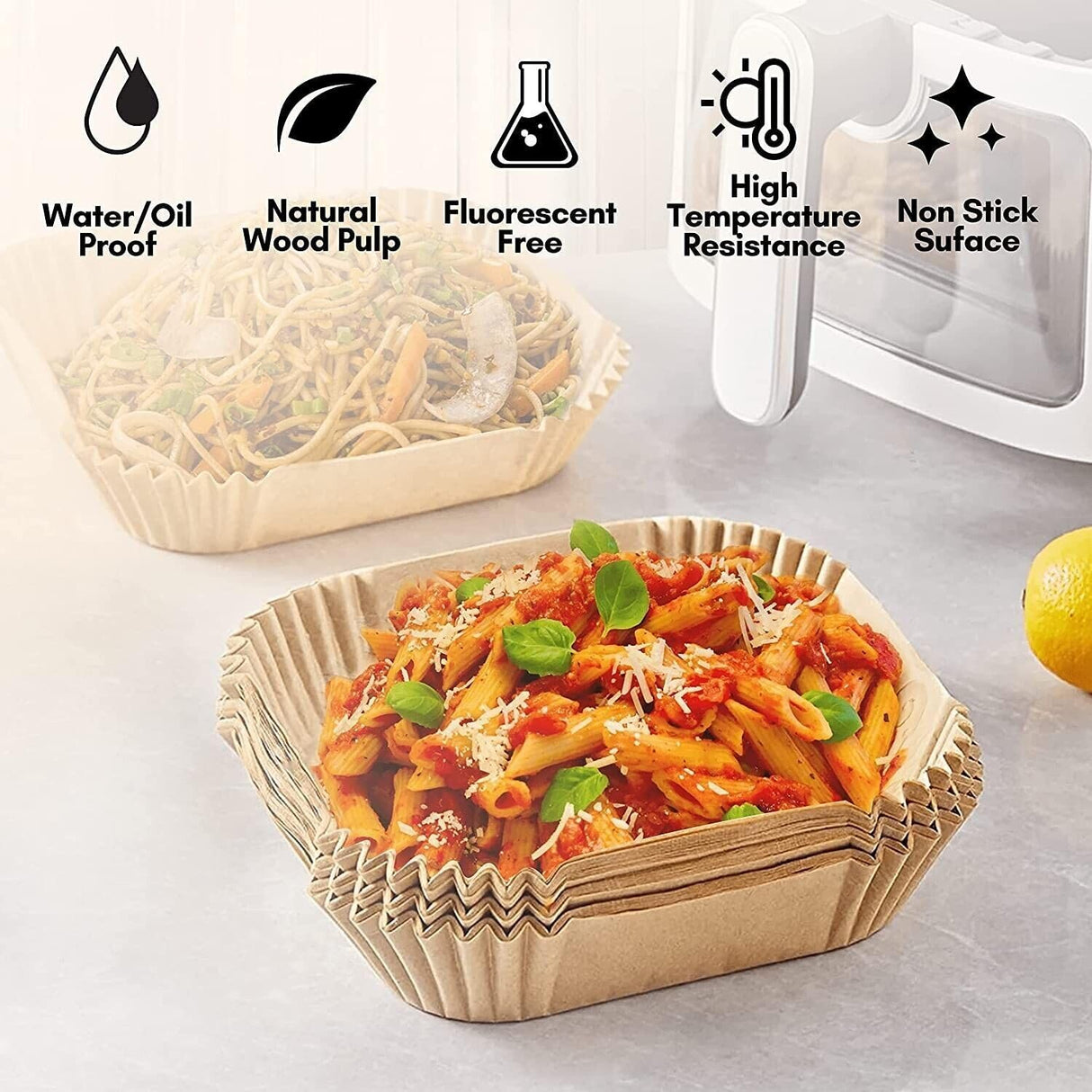 Air Fryer Liners Disposable Paper - 150 PCS 8 Inch Nonstick Parchment Paper Liners for 5-8QT Air Fryer, Free of Bleach Air Fryer Paper Square for Frying, Baking, Roasting Microwave ANYIDEA