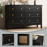 CARPETNAL Black Dresser for Bedroom, 6 Drawer Dresser with Wide Drawer and Metal Handles, Wood Dressers & Chests of Drawers for Hallway, Entryway. CARPETNAL