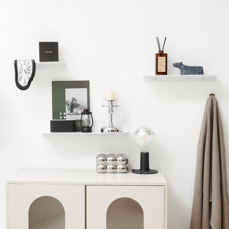 JOOM Small Metal Wall Floating Shelf - Metal Wall Shelf, Black Floating Shelf, Small Bathroom Shelf, Display Shelves for Storage (White, 8 Inch) JOOM