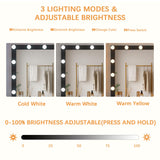 Makeup Vanity Table Set with LED Lights & Charing Station, Large Make up Vanity Desk with Mirror and Lights, Dressing Vanity Table with Nightstand & Soft Stool, Black Vanity with Drawers & RGB Cabinet CSZZD