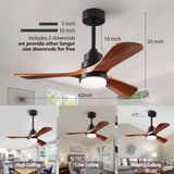 FXZZ 42" Wood Ceiling Fans with Lights and Remote, Quiet Reversible DC Motor and 3 Color LED Light, 3 Blades 6 Speed Ceiling Fan for Farmhouse Living Room Bedroom Dining Room Workroom Study FXZZ