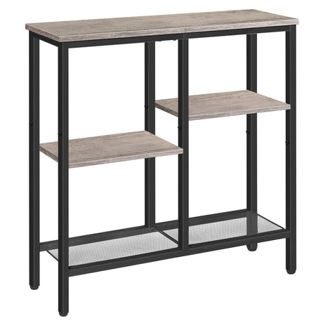 HOOBRO Console Table, Narrow Side Table, Sofa Table, 4-Tier Industrial Hallway Table with Metal Mesh Shelf and Adjustable Feet, for Entryway, Living Room, Hallway, Greige and Black BG79XG01 HOOBRO