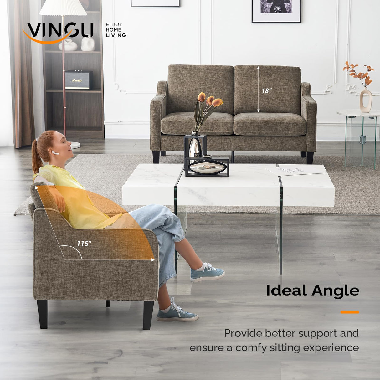 VINGLI 53" Love Seat Couches, 2 Seater Loveseat Mid Century Modern Sofa Couch Soft Chenille with Scooped Armrest for Small Spaces, Living Room, Dorm, Bedroom, Apartment VINGLI