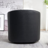 KINWELL 29" Wide Tufted Faux Leather Swivel Barrel Chair, PU Leather Modern Upholstered Accent Chairs with Nailhead Trim, Small Armchair for Living Room Bedroom, Black KINWELL