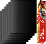 RENOOK Grill Mat Set of 6-100% Non-Stick Reusable Mats for Gas, Charcoal or Electric Grills - Easy to Clean - 15.75 x 13-Inch, Black Renook