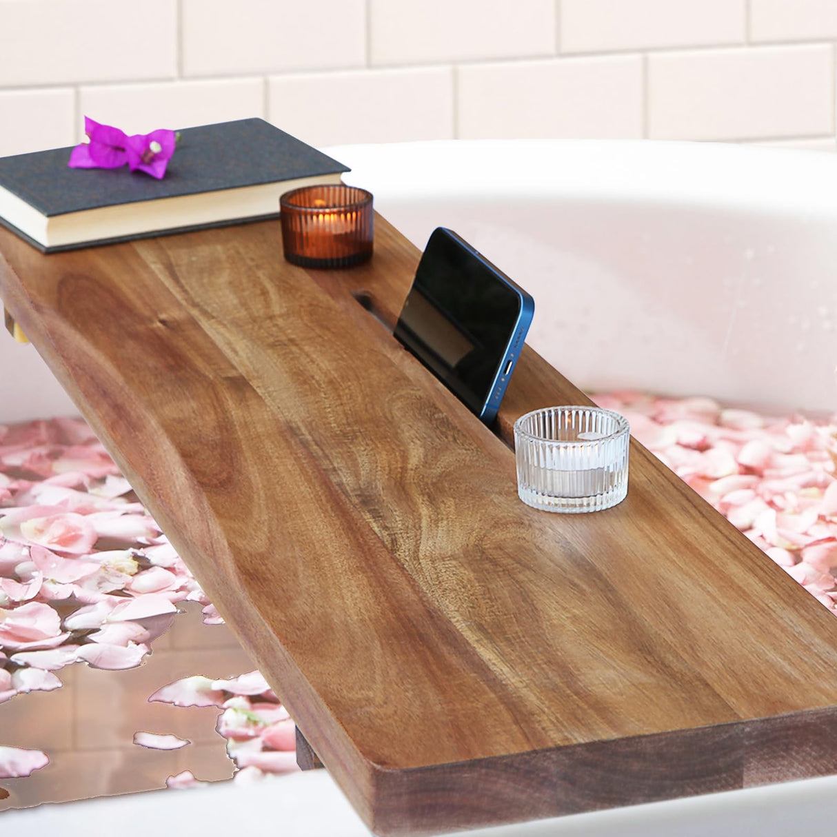 Premium Acacia Wood Bathtub Tray Caddy with Adjustable Legs, Minimalistic Design Bath Tray for Tub, Bathtub Accessories, Fits Most Bath Tubs, Idea La vie elegante