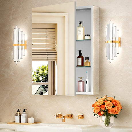 BROBIG Bathroom Medicine Cabinet with Mirror, 20x26 Recessed or Wall Mirror Medicine Cabinet with Storage Adjustable Glass Shelves, Beveled Edge Mirrored Door with Aluminum Cabinet Hinges BROBIG