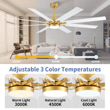 LANMEL 72'' Ceiling Fan with Lights and Remote, Low Profile Modern Ceiling Fan Gold, 6 Speed, Reversible, 3000k-6000k Dimmable LED, Quiet DC Motor for Indoor Outdoor Bedroom Living Room LANMEL