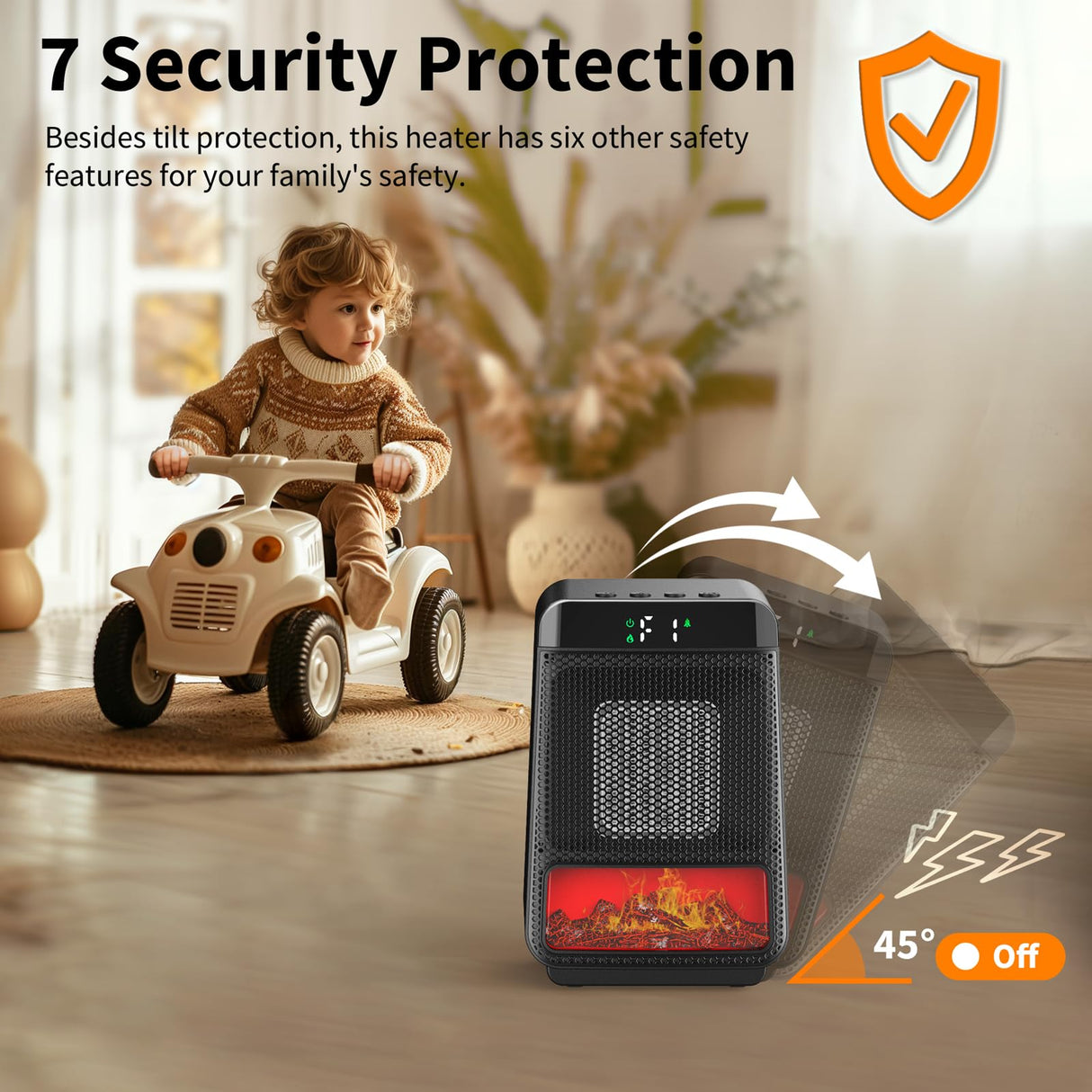 Mini Electric Fireplace Heater for Indoor Use,1500W Small Space Fireplace Heater with 3D LED Flame,Safety Protection,Portable Desktop Fireplace Heater for Office Home Christmas Decoration(Black) Cuteqi