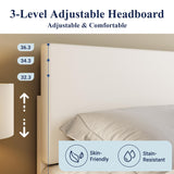 Allewie King Size Bed Frame with Adjustable Headboard, Faux Leather Platform Bed with Wood Slats, Heavy Duty Mattress Foundation, No Box Spring Needed, Noise-Free, Easy Assembly, White Allewie