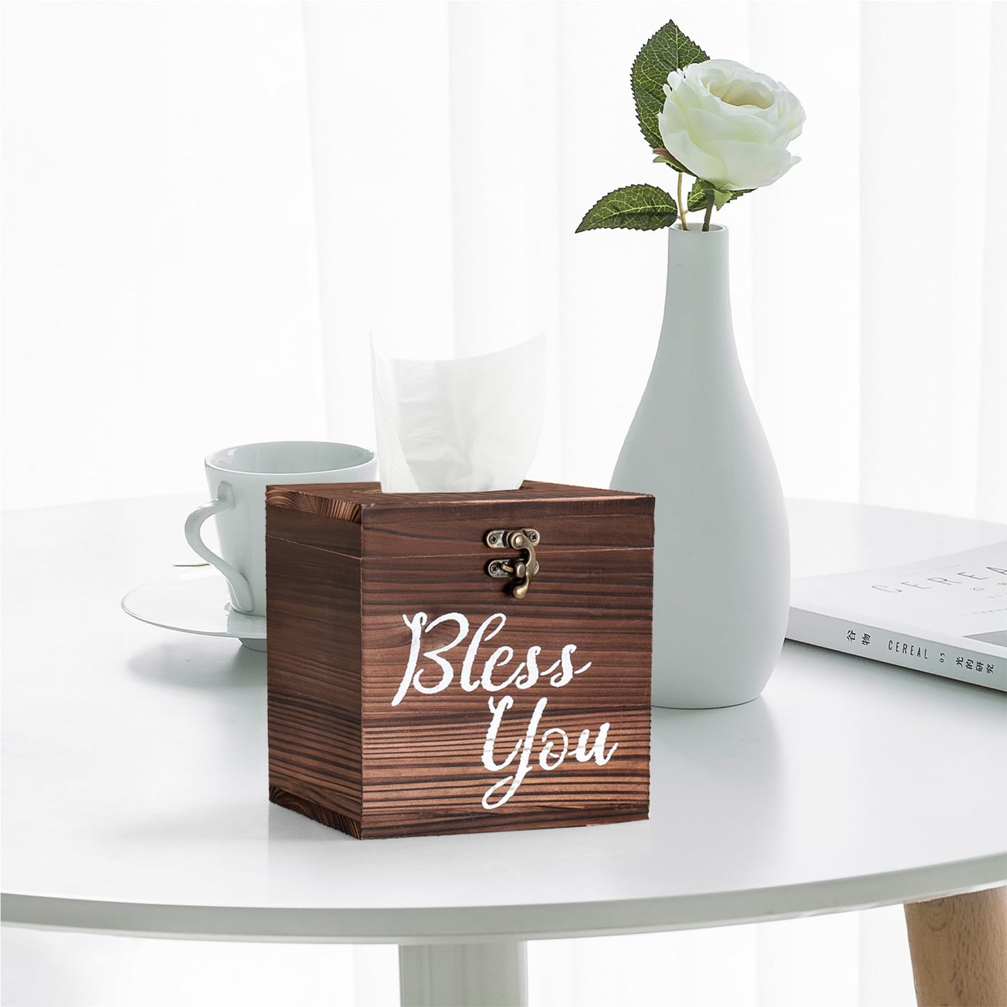 WWW-WOODART Wood Tissue Box Cover Kleenex Box Covers Tissue Box Cover Square Tissue Box Holder White Tissue Box Cover Kleenex Box Covers Square Cube Tissue Box Cover for Modern Farmhouse-Cebar Wood