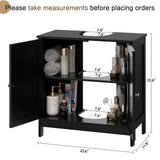 Iwell Pedestal Sink Storage Cabinet with 2 Doors and Shelf, Under Sink Cabinet, Bathroom Sink Cabinet with U-Shape, Black YSG020H Iwell