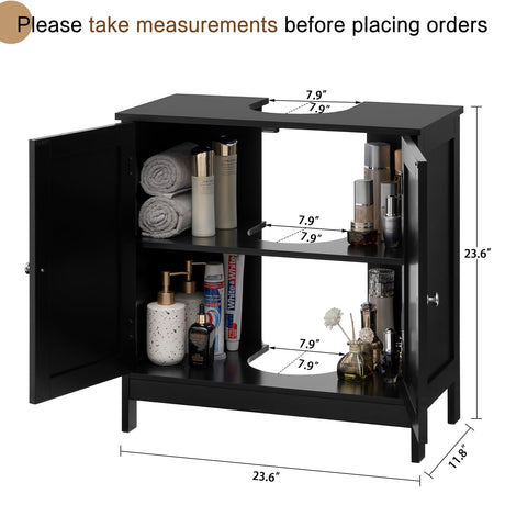 Iwell Pedestal Sink Storage Cabinet with 2 Doors and Shelf, Under Sink Cabinet, Bathroom Sink Cabinet with U-Shape, Black YSG020H Iwell