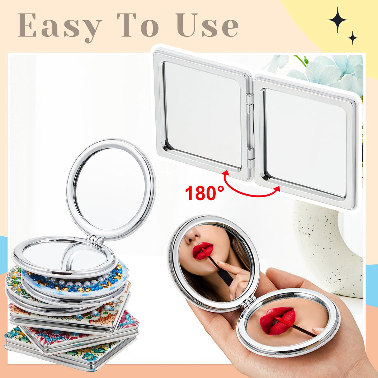 Kigley 12 Pcs Mandala Makeup Diamond Painting Mirror DIY Pocket Mirror Compact Diamond Art Kits for Adults Portable Crystal Magnifying Folding Purse Mirror for Beginners Women Man Crafts Kigley