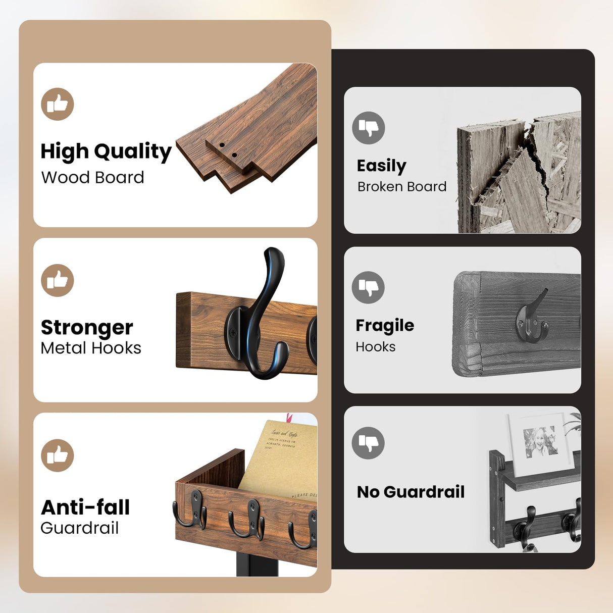 29'' Rustic Coat Rack Wall Mount with Shelf and Key Hooks, Solid Wood Key Holder Wall Mount, Farmhouse Wall Organizer for Mail, Entryway Wall Hangers for Hats, Clothes, Backpacks, Dog Leashes, Mudroom Facilite