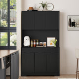 P.H.Furn 71" Pantry Cabinet, Kitchen Storage Cabinet with Drawers & Adjustable Shelf, Microwave Shelf, Kitchen Hutch with LED Light & Outlets for Dining Room/Entry/Hallway (Black) P.H.Furn