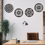 Zzbakress 4 Pcs Wooden Grainy Rustic Wall Art Farmhouse Wall Decor Wooden Exquisite Hollow Pattern Wall Decor Elegant Round Wall Art for Living Room Dinner Room Kitchen Bedroom Hallway (Black, Rustic) Zzbakress