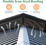 AMERLIFE 13x15 Spruce Wood Gazebo, Hardtop Gazebo with Double Iron Roof & Storage bar, Outdoor Paviloin with Wood Frame for Patio, Parties, Garage, Lawns AMERLIFE