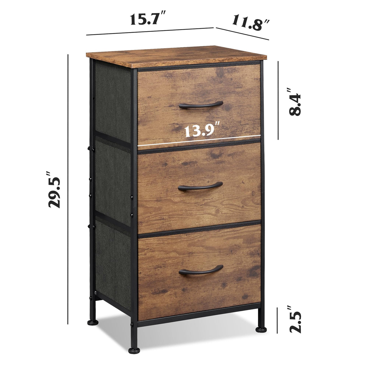 WLIVE Dresser with 3 Drawers, Fabric Nightstand, Organizer Storage Dresser for Bedroom, Hallway, Entryway, Closets, Sturdy Steel Frame, Wood Top, Easy Pull Handle, Rustic Brown Wood Grain Print WLIVE