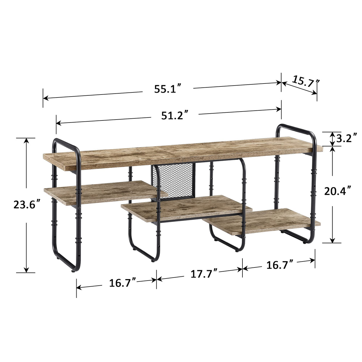 VECELO TV Stands for 55 Inch,Entertainment Center/Media Console Table with Adjustable Storage Shelves for Living Room/Bedroom,Grey VECELO