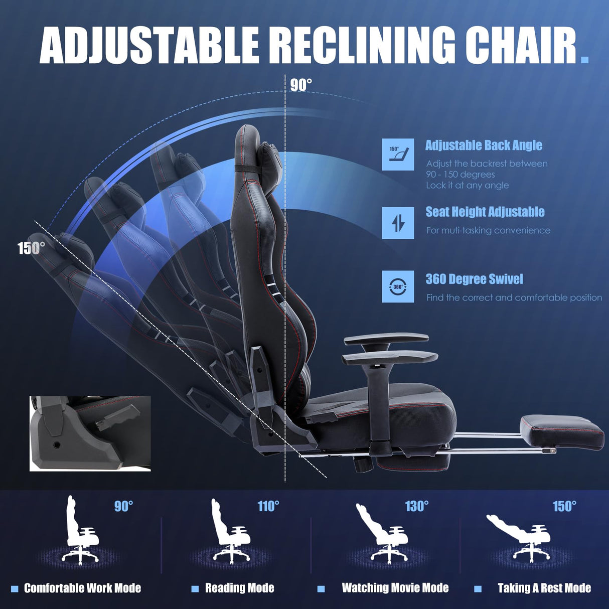 Big and Tall Gaming Chair with Footrest 350lbs-Racing Style Computer Gamer Chair, Ergonomic High Back PC Chair with Wide Seat, Reclining Back, 3D Armrest, Headrest and Lumbar Support for Adult-Black COLAMY