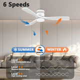 52 Inch Smart Low Profile Ceiling Fans,Solid Wood Outdoor Indoor Ceiling Fan with Lights Remote,WIFI Alexa App Control,Quiet DC Motor,Dimmable LED,Modern Flush Mount Fan for Bedroom Patio,White Lorpies