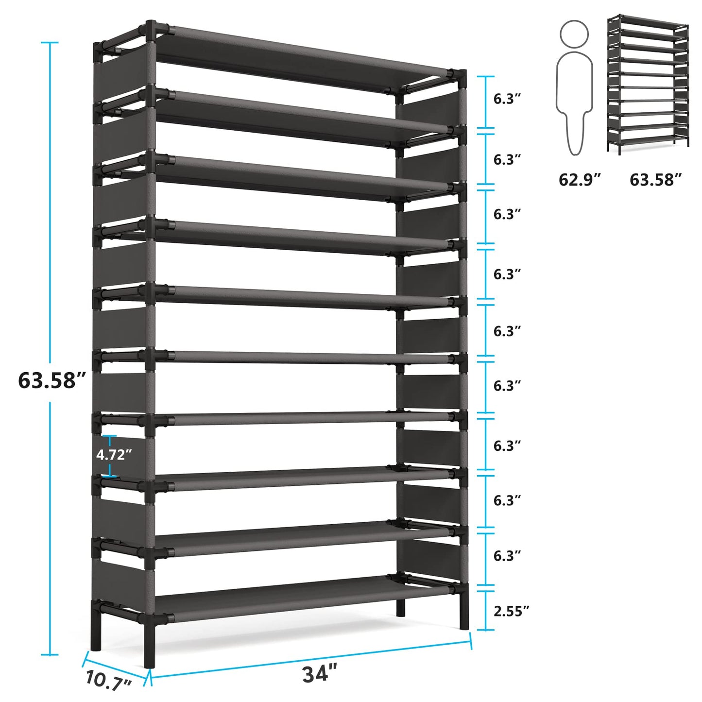 Tribesigns Upgraded 10 Tiers Shoe Rack, Large Capacity Shoe Shelf, Tall Shoe Organizer for 50 Pairs, Space Saving Shoe Storage - WoodArtSupply