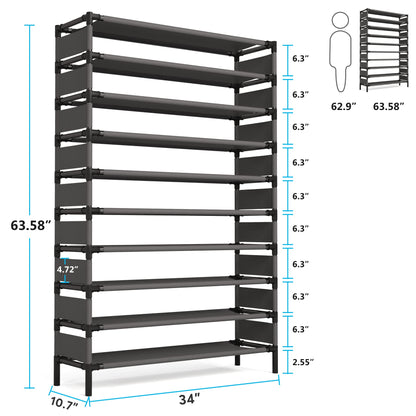 Tribesigns Upgraded 10 Tiers Shoe Rack, Large Capacity Shoe Shelf, Tall Shoe Organizer for 50 Pairs, Space Saving Shoe Storage - WoodArtSupply