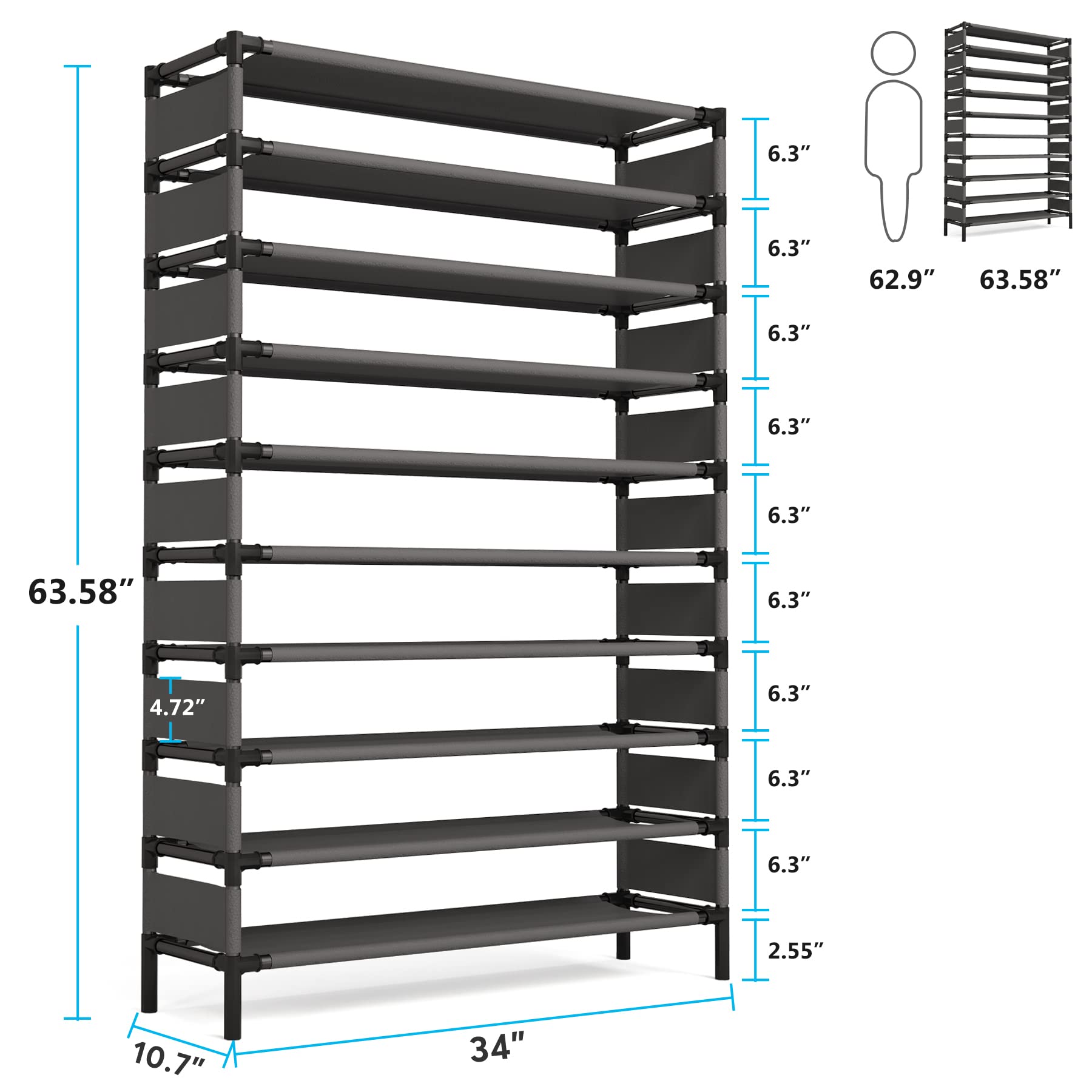 Tribesigns 10 Tiers Shoe Rack, Large Capacity Shoe Organizer, Shoe Shelf for 50 Pair, Large Shoe Rack, Extra Large Shoe Shelf - WoodArtSupply