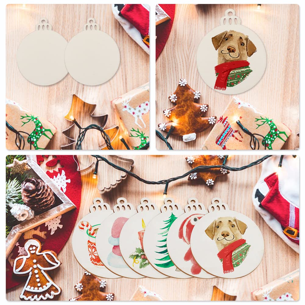 PartyTalk 30pcs Round Wooden Discs with Holes, 3" Unfinished Predrilled Natural Wood Slices for Crafts Centerpieces, Wooden DIY Christmas Ornaments Hanging Decorations OurWarm