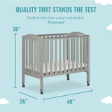Dream On Me 2 in 1 Folding Portable Crib in Cool Grey, Greenguard Gold Certified , 40x26x38 Inch (Pack of 1) Dream On Me