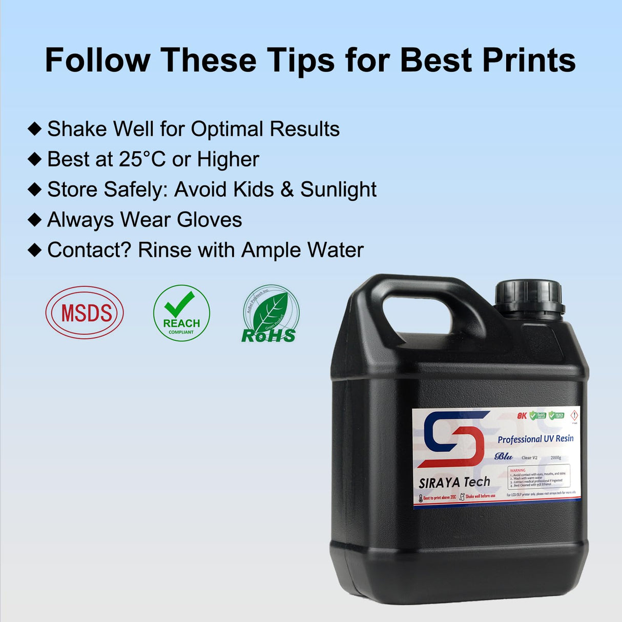 Siraya Tech Blu 3D Printer Resin – High Toughness, Non-Brittle Engineering Resin – High Precision & Resolution – 405nm UV-Curing Resin for LCD/DLP 8K Printers (Clear V2, 2kg) Siraya Tech