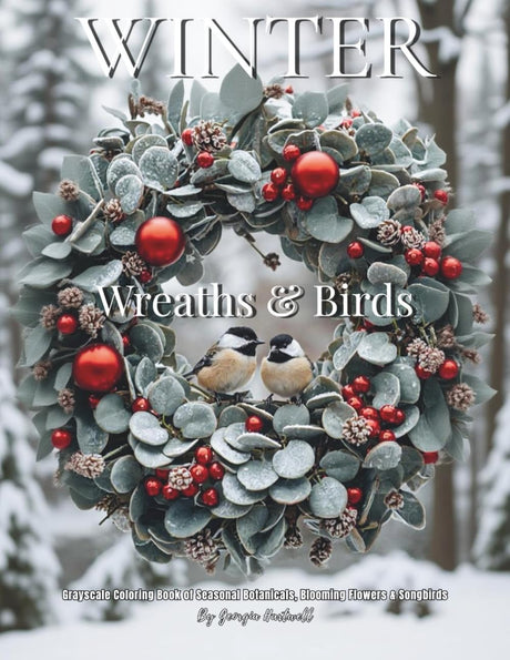 Winter Wreaths & Birds: Grayscale Coloring Book of Seasonal Botanicals, Blooming Flowers & Songbirds: Color Therapy Pages for Relaxation and Mindfulness Majosta